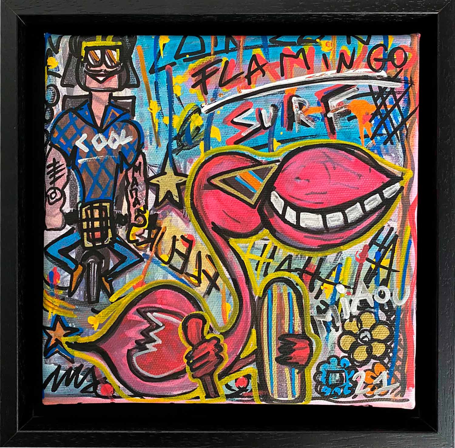 Seb Paul Michel, Vive les flamants roses, peinture - Galerie de vente et d’achat d’art contemporain en ligne Artalistic