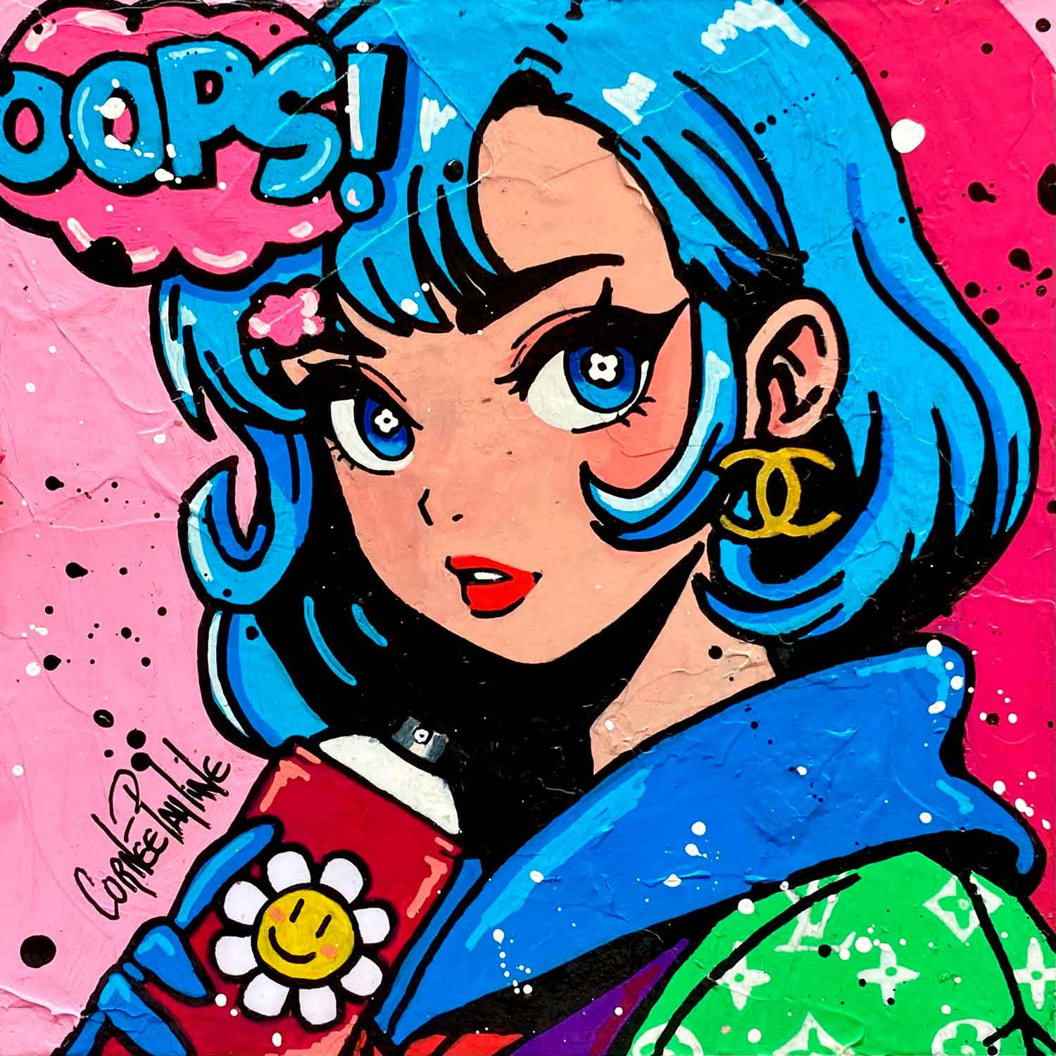 Pauline Cornée, Geek girl and cute flower, peinture - Galerie de vente et d’achat d’art contemporain en ligne Artalistic