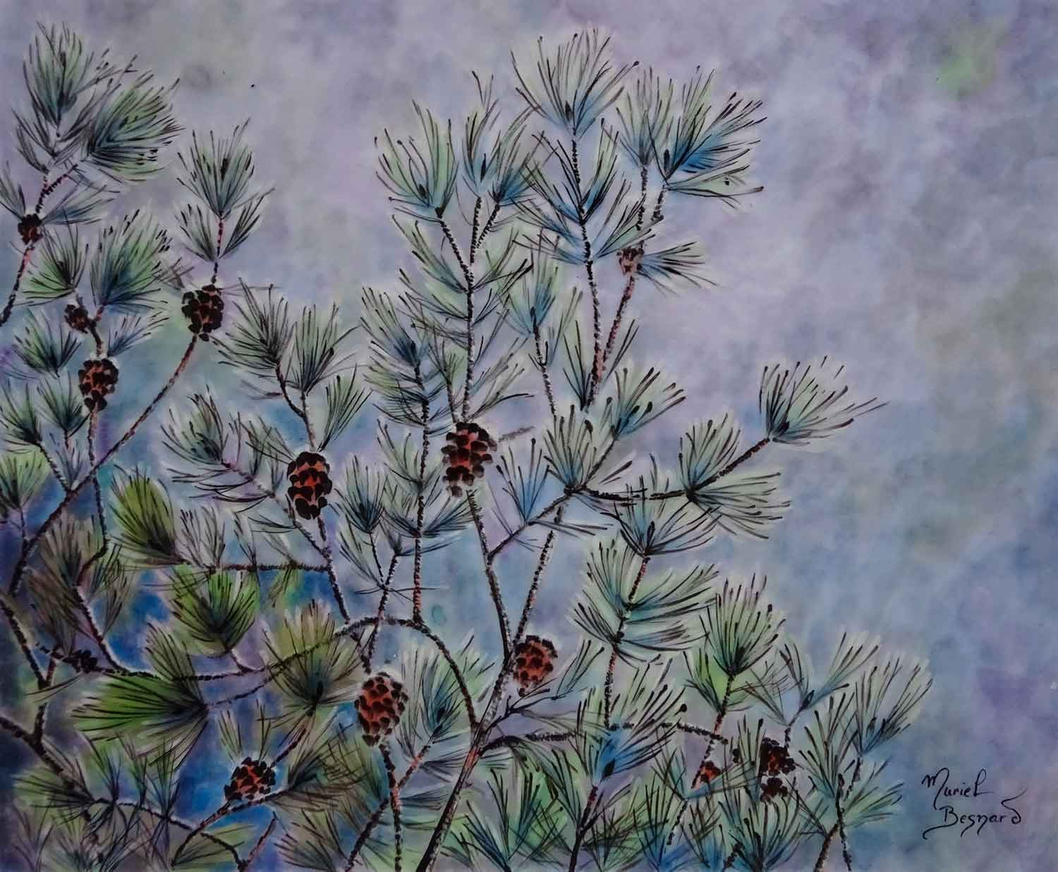 Muriel Besnard, la branche de pin, peinture - Galerie de vente et d’achat d’art contemporain en ligne Artalistic