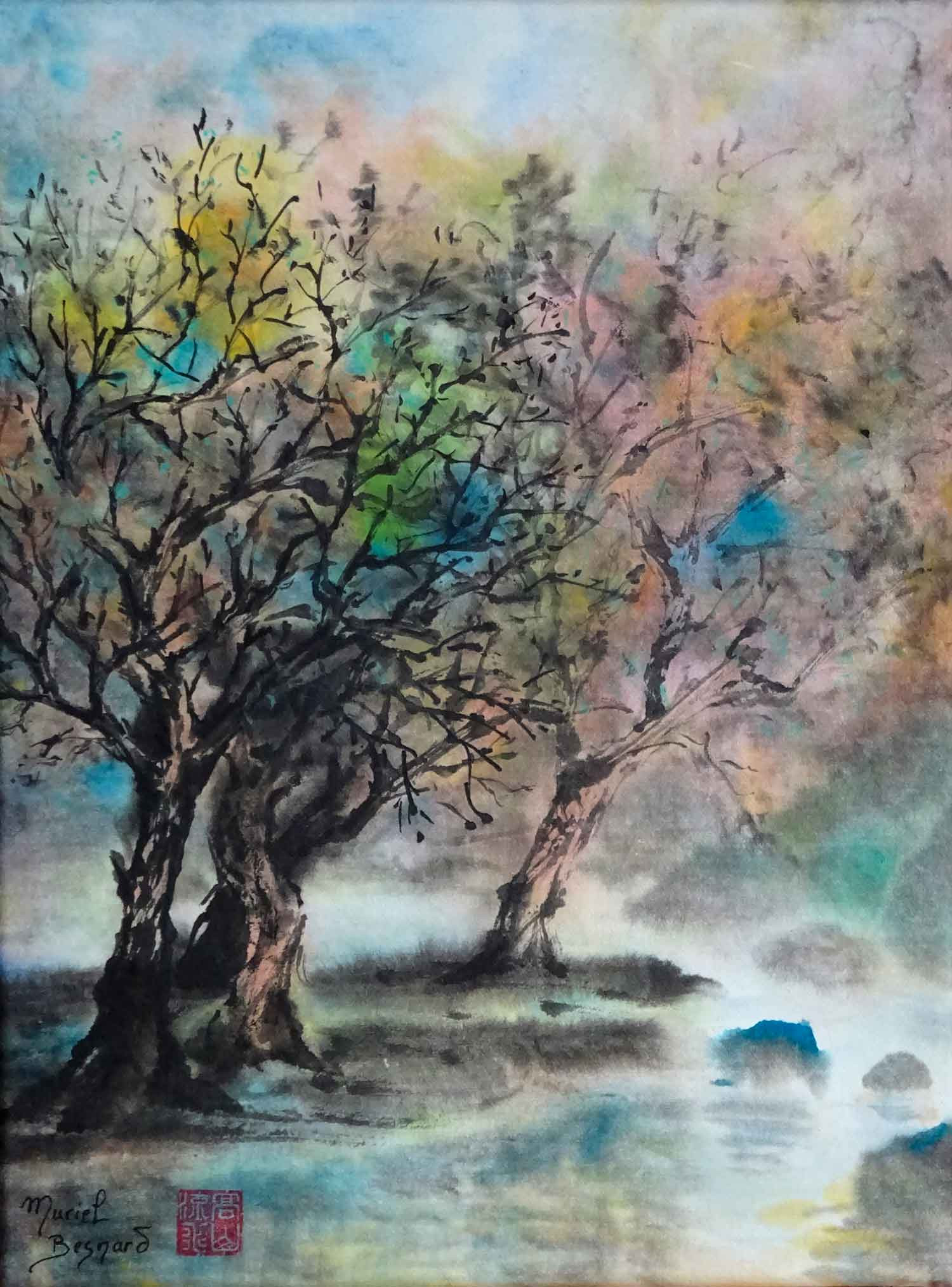 Muriel Besnard, Rives dans la brume, peinture - Galerie de vente et d’achat d’art contemporain en ligne Artalistic