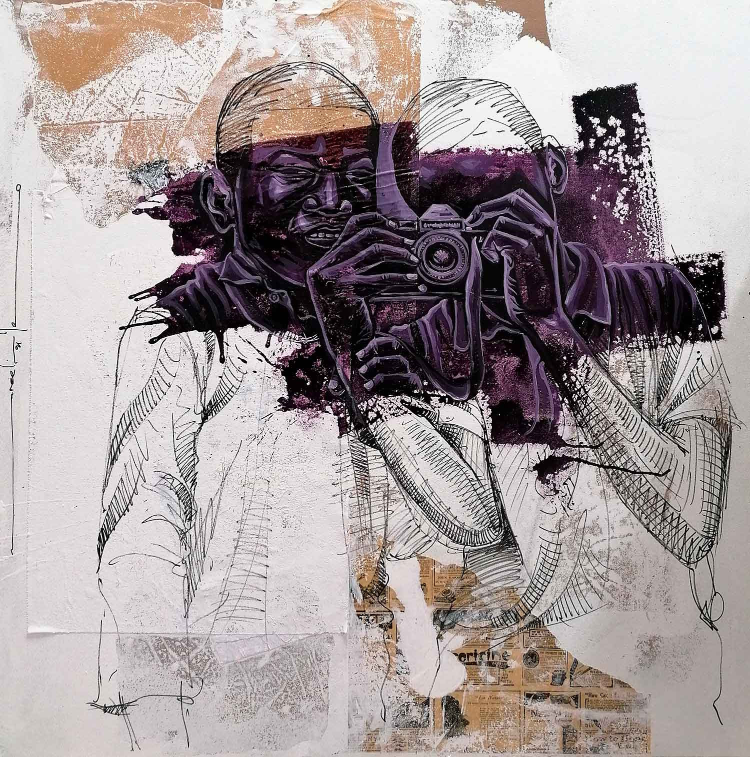 Marcelin Yao, L'objectif, peinture - Galerie de vente et d’achat d’art contemporain en ligne Artalistic