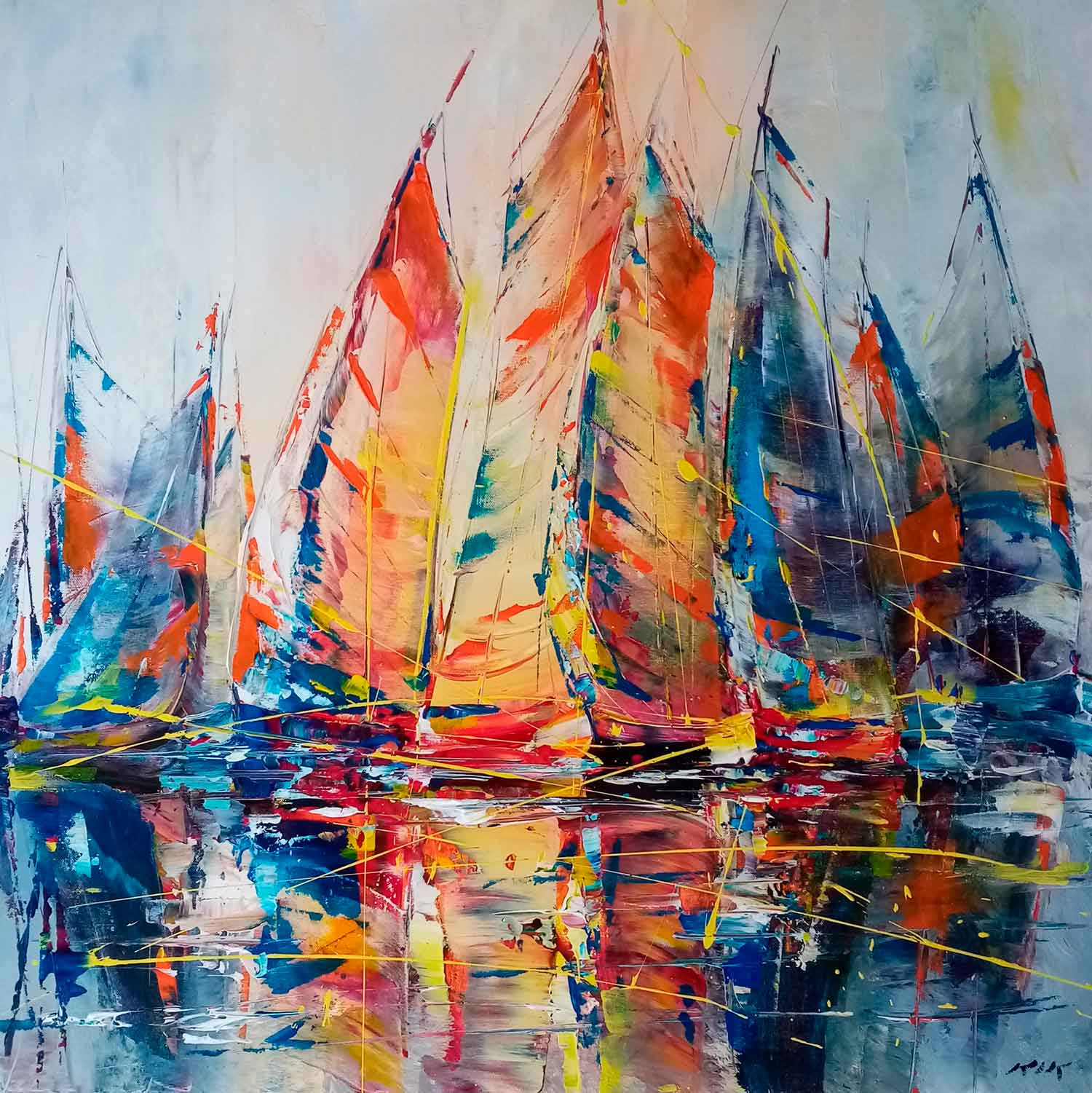 Janusz Kik, Réunion de voile, peinture - Galerie de vente et d’achat d’art contemporain en ligne Artalistic