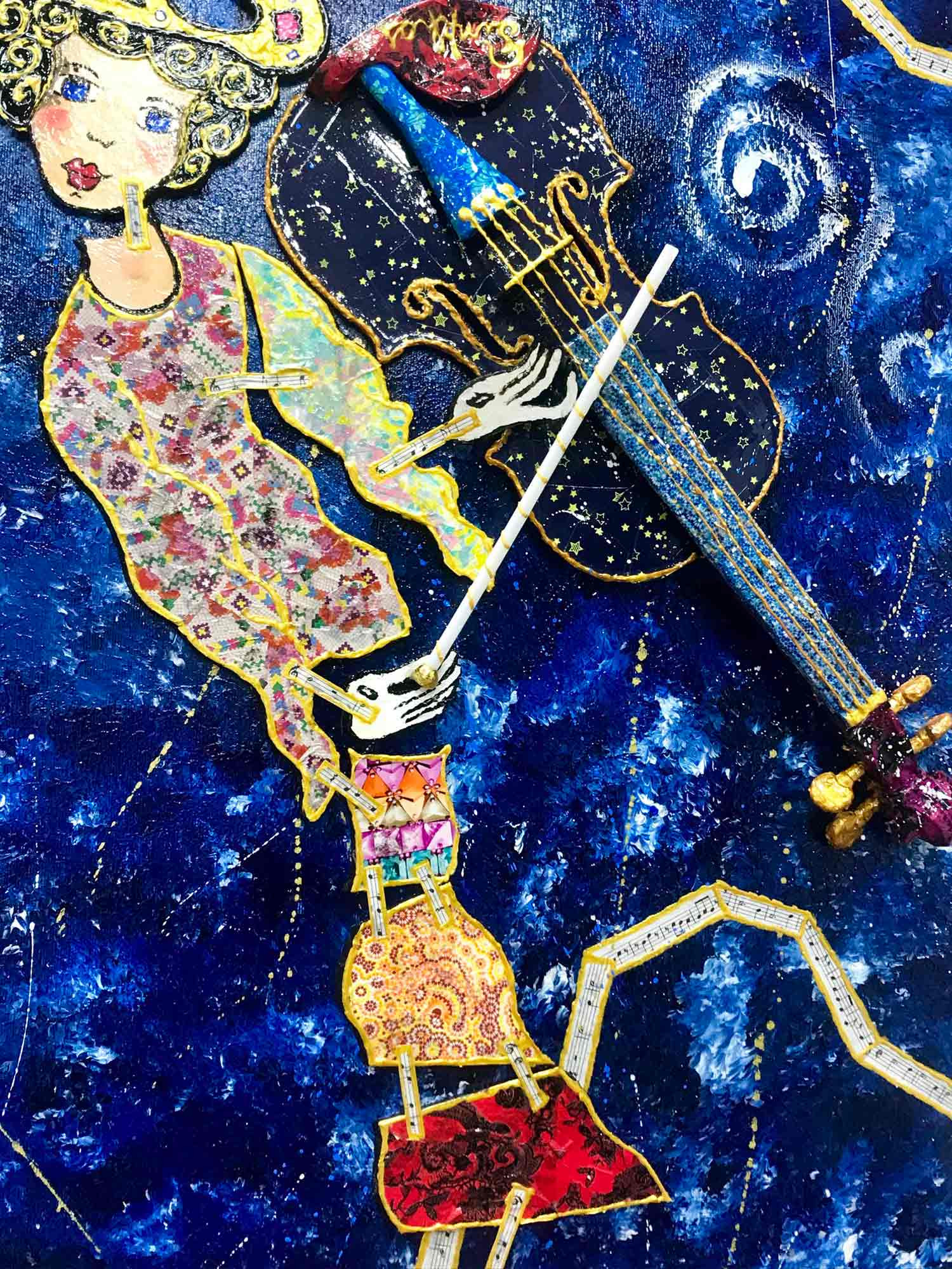 Pinkhas, Violoniste au dessus du village, peinture - Galerie de vente et d’achat d’art contemporain en ligne Artalistic