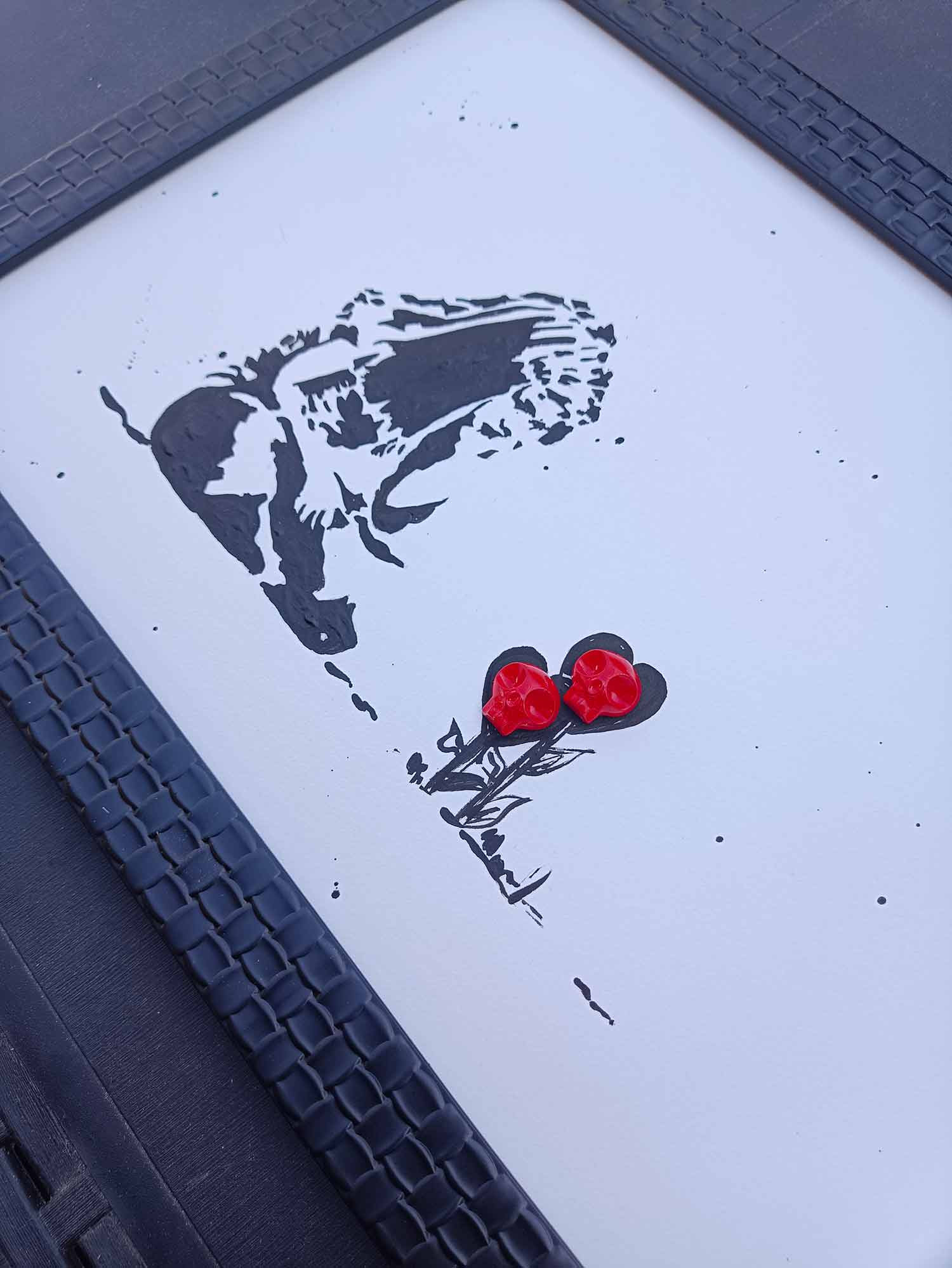 VL, Fille aux fleurs heart skull, peinture - Galerie de vente et d’achat d’art contemporain en ligne Artalistic