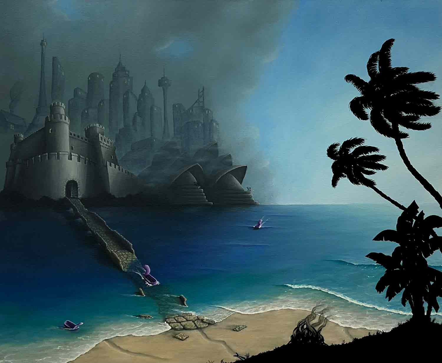 Salamandre, Les sardines s'échappent, peinture - Galerie de vente et d’achat d’art contemporain en ligne Artalistic