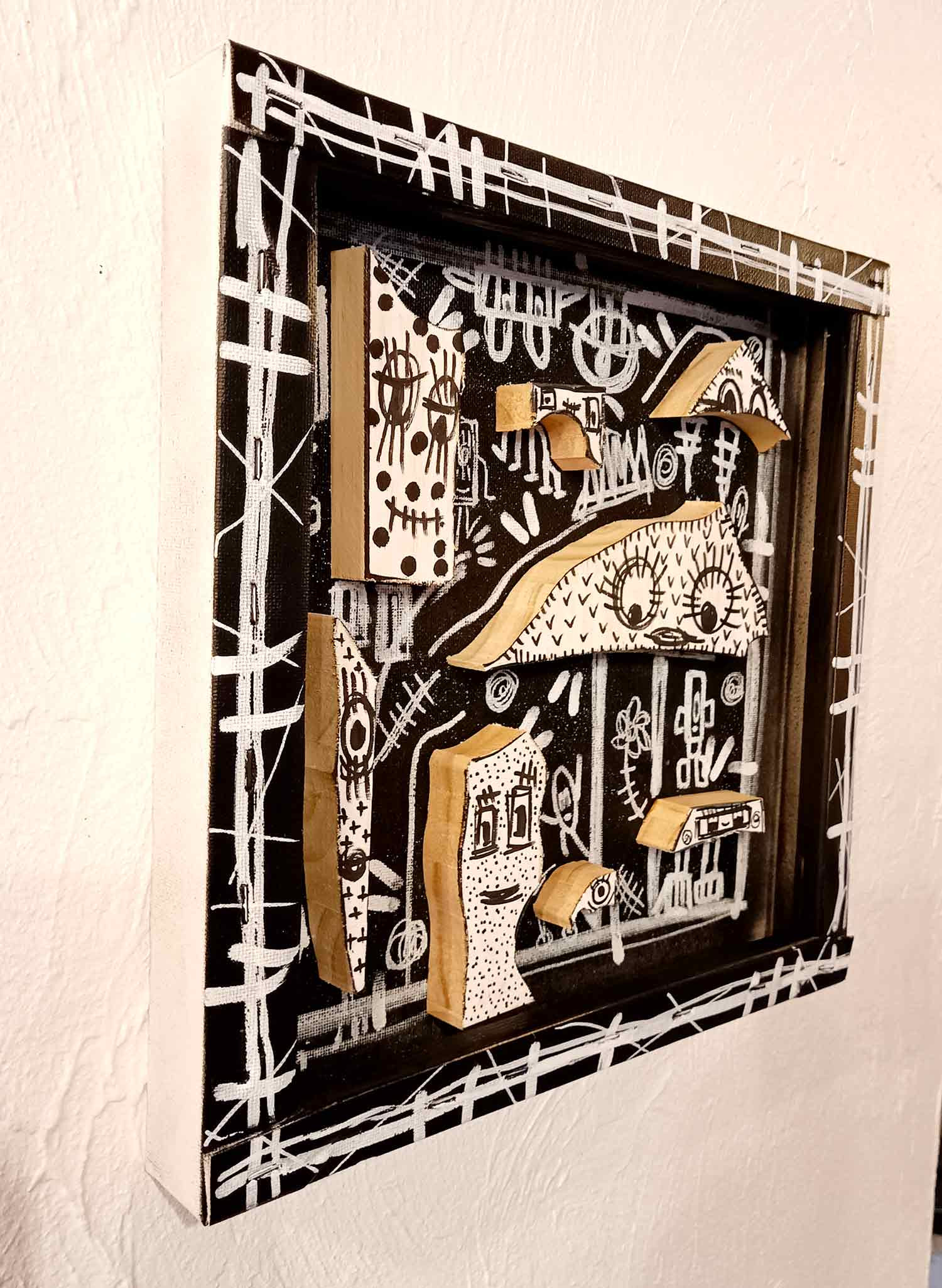 VHE, Bonh'om bidules black/white, peinture - Galerie de vente et d’achat d’art contemporain en ligne Artalistic