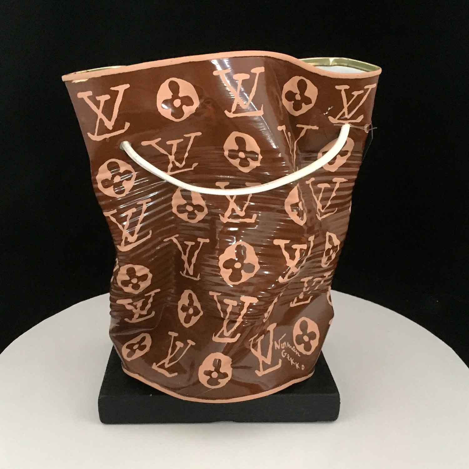 Norman Gekko, Crushed Louis Vuitton Handbag, sculpture - Galerie de vente et d’achat d’art contemporain en ligne Artalistic
