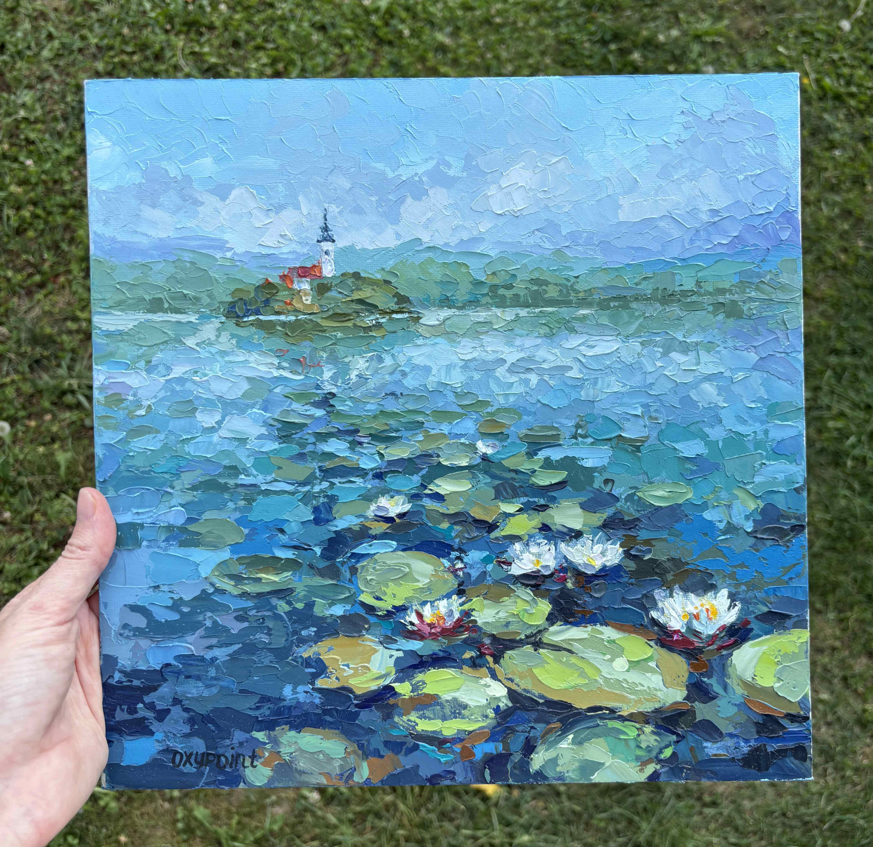 Oxypoint, Water lilies on Lake Bled, peinture - Galerie de vente et d’achat d’art contemporain en ligne Artalistic