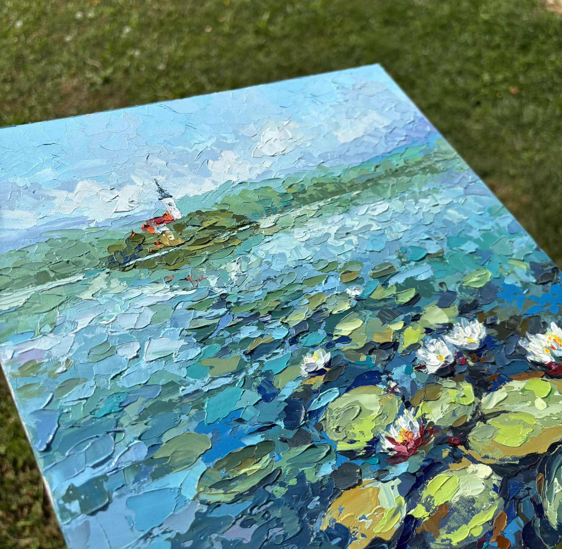 Oxypoint, Water lilies on Lake Bled, peinture - Galerie de vente et d’achat d’art contemporain en ligne Artalistic