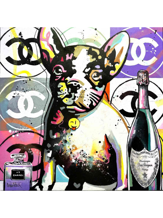 My French Bulldog loves Chanel and Dom Pérignon
