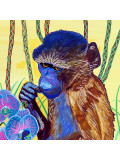 Pascal Poutchnine, Bébé babouin olive à la brindille, peinture - Galerie de vente et d’achat d’art contemporain en ligne Artalistic