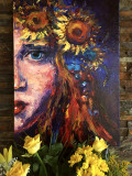 Oxypoint, Girl with a wreath of sunflowers, peinture - Galerie de vente et d’achat d’art contemporain en ligne Artalistic