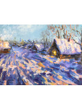 Oxypoint, Winter evening in the village, peinture - Galerie de vente et d’achat d’art contemporain en ligne Artalistic