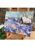 Oxypoint, Winter evening in the village, peinture - Galerie de vente et d’achat d’art contemporain en ligne Artalistic
