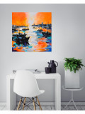 Liliane Paumier, Ciel orange sur le port, peinture - Galerie de vente et d’achat d’art contemporain en ligne Artalistic