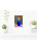 Marianne Tournier, Fleurs dans vase bleu et pêche, peinture - Galerie de vente et d’achat d’art contemporain en ligne Artalistic