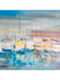 Lydie Massou, Le port bleu II, peinture - Galerie de vente et d’achat d’art contemporain en ligne Artalistic