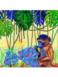 Pascal Poutchnine, Bébé babouin olive à la brindille, peinture - Galerie de vente et d’achat d’art contemporain en ligne Artalistic
