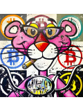 Patrick Cornée, Pink panther likes Bitcoins, peinture - Galerie de vente et d’achat d’art contemporain en ligne Artalistic