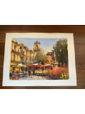 Pascal Maucourant, La place de la mairie, aquarelle - Galerie de vente et d’achat d’art contemporain en ligne Artalistic