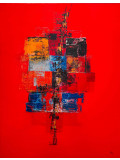 Marie Line Robert, Carrés sur rouge, peinture - Galerie de vente et d’achat d’art contemporain en ligne Artalistic