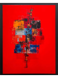 Marie Line Robert, Carrés sur rouge, peinture - Galerie de vente et d’achat d’art contemporain en ligne Artalistic