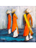 Michele Kaus, Les tuniques oranges, peinture - Galerie de vente et d’achat d’art contemporain en ligne Artalistic
