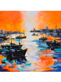 Liliane Paumier, Ciel orange sur le port, peinture - Galerie de vente et d’achat d’art contemporain en ligne Artalistic