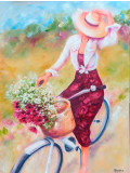 Martine Grégoire, Elégante à bicyclette, peinture - Galerie de vente et d’achat d’art contemporain en ligne Artalistic