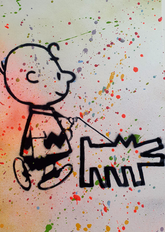 Charlie & dog Haring  pochoir