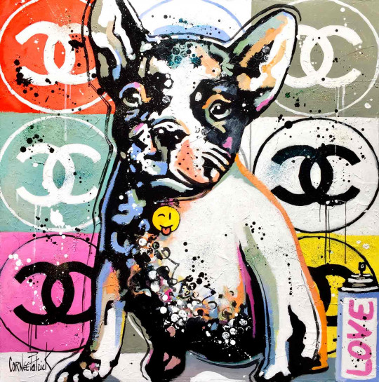 My french bulldog likes pop art and Chanel