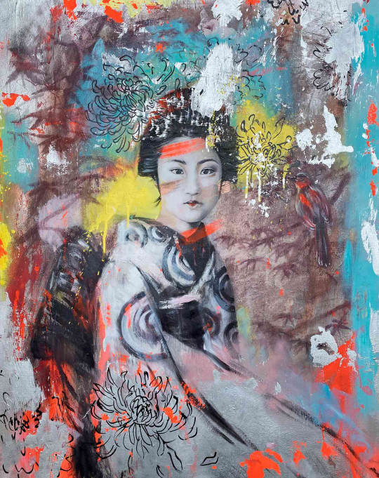 Young Geisha with bird
