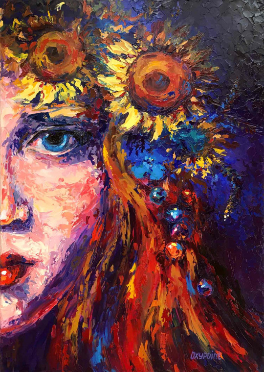 Girl with a wreath of sunflowers