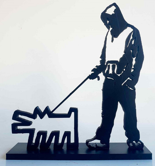 Dog Haring & Boy banksy